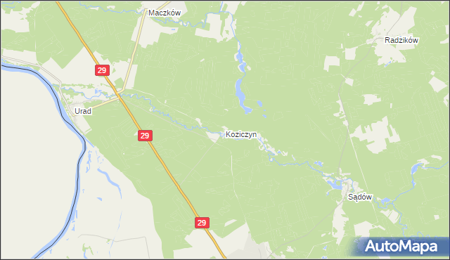 mapa Koziczyn gmina Cybinka, Koziczyn gmina Cybinka na mapie Targeo