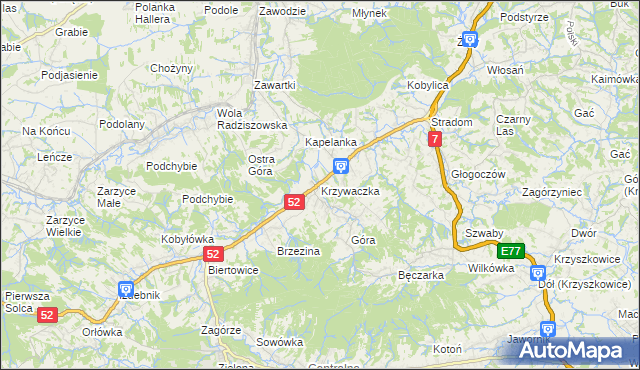 mapa Krzywaczka, Krzywaczka na mapie Targeo