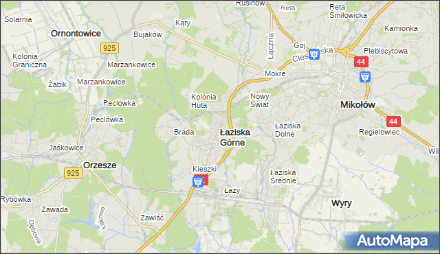mapa Łaziska Górne, Łaziska Górne na mapie Targeo