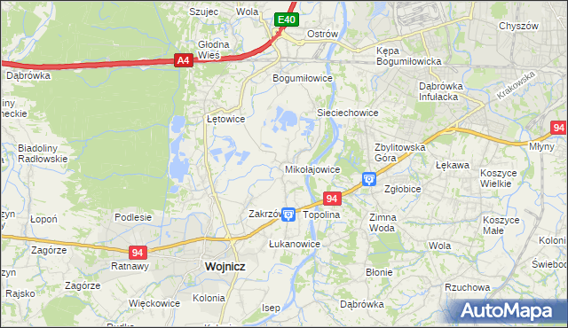mapa Mikołajowice gmina Wierzchosławice, Mikołajowice gmina Wierzchosławice na mapie Targeo