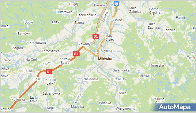 mapa Milówka powiat żywiecki, Milówka powiat żywiecki na mapie Targeo