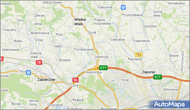 mapa Modlnica, Modlnica na mapie Targeo