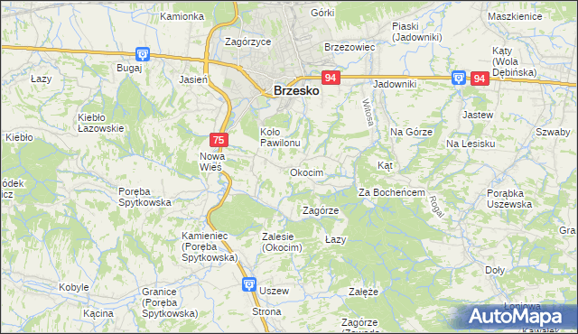 mapa Okocim, Okocim na mapie Targeo