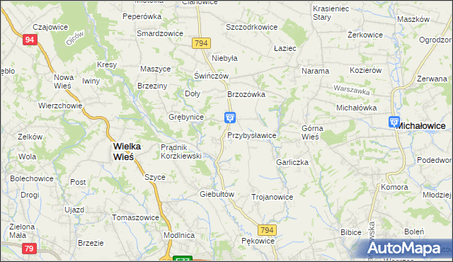 mapa Przybysławice gmina Zielonki, Przybysławice gmina Zielonki na mapie Targeo