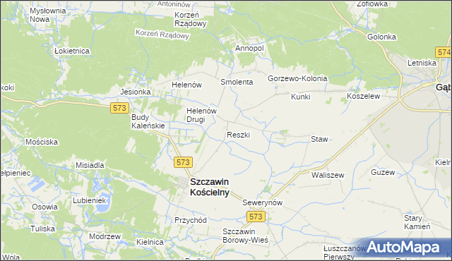 mapa Reszki gmina Szczawin Kościelny, Reszki gmina Szczawin Kościelny na mapie Targeo