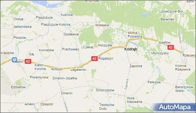 mapa Rogaszyn gmina Kodrąb, Rogaszyn gmina Kodrąb na mapie Targeo