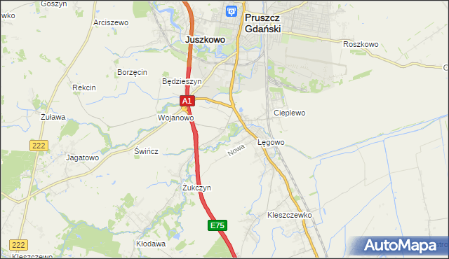 mapa Rusocin gmina Pruszcz Gdański, Rusocin gmina Pruszcz Gdański na mapie Targeo