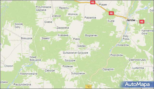 mapa Siedlec gmina Janów, Siedlec gmina Janów na mapie Targeo