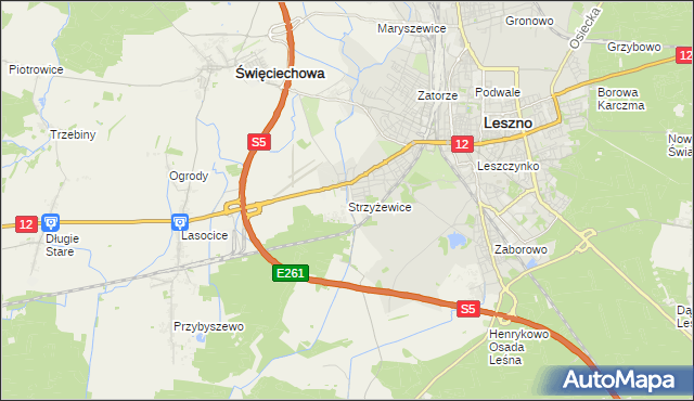 mapa Strzyżewice gmina Święciechowa, Strzyżewice gmina Święciechowa na mapie Targeo