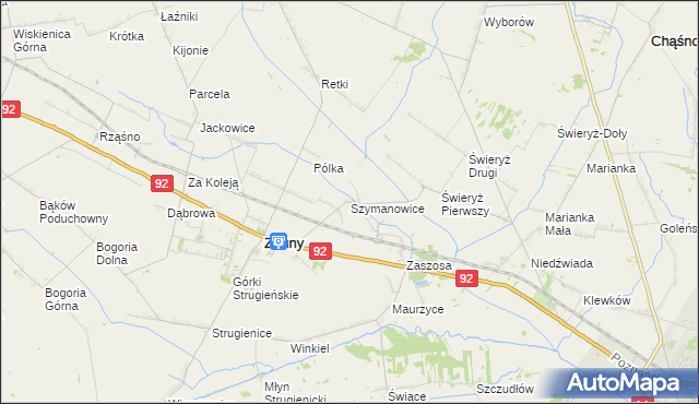 mapa Szymanowice gmina Zduny, Szymanowice gmina Zduny na mapie Targeo