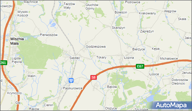 mapa Tokary gmina Długołęka, Tokary gmina Długołęka na mapie Targeo