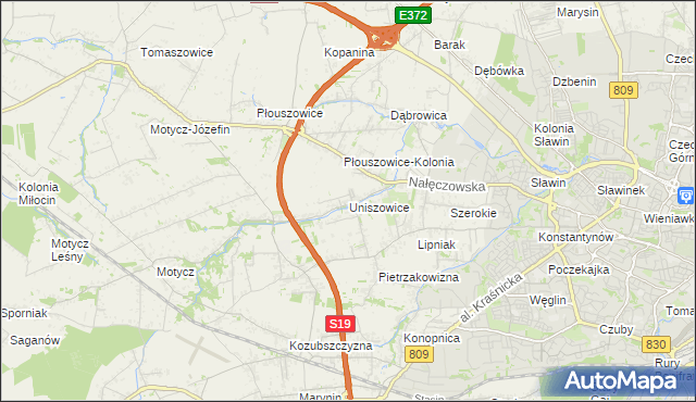 mapa Uniszowice, Uniszowice na mapie Targeo