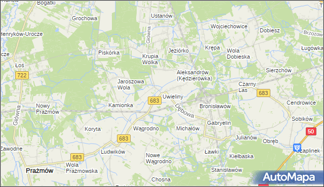 mapa Uwieliny, Uwieliny na mapie Targeo