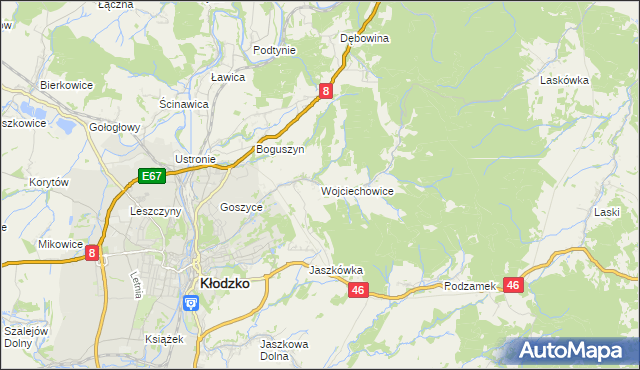 mapa Wojciechowice gmina Kłodzko, Wojciechowice gmina Kłodzko na mapie Targeo