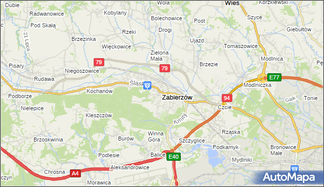 mapa Zabierzów powiat krakowski, Zabierzów powiat krakowski na mapie Targeo