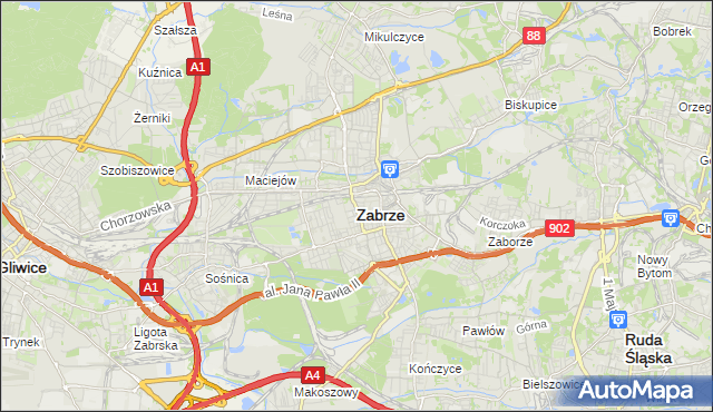 mapa Zabrza, Zabrze na mapie Targeo