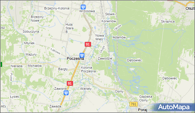 mapa Zawodzie gmina Poczesna, Zawodzie gmina Poczesna na mapie Targeo