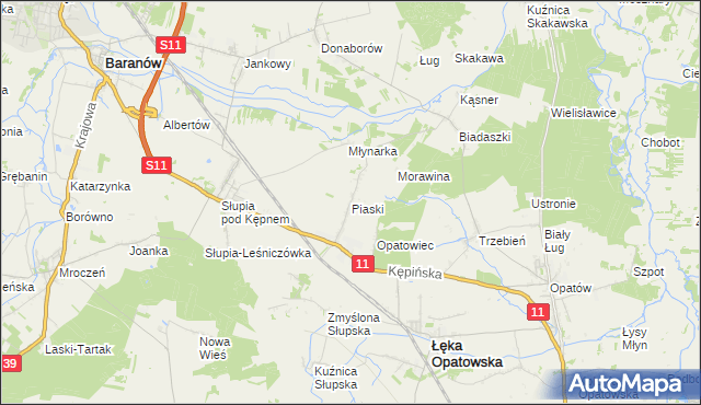 mapa Piaski gmina Łęka Opatowska, Piaski gmina Łęka Opatowska na mapie Targeo