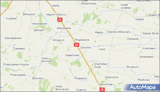 mapa Sokolniki gmina Drobin, Sokolniki gmina Drobin na mapie Targeo