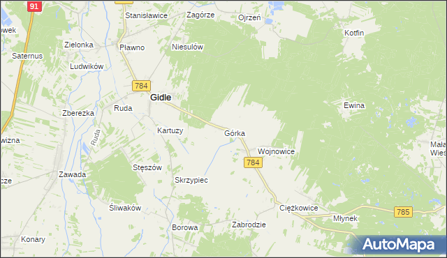 mapa Górka gmina Gidle, Górka gmina Gidle na mapie Targeo