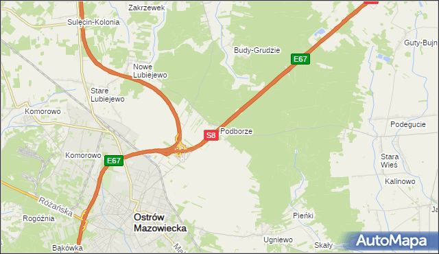 mapa Podborze gmina Ostrów Mazowiecka, Podborze gmina Ostrów Mazowiecka na mapie Targeo