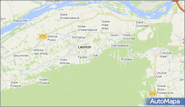 mapa Gać gmina Leoncin, Gać gmina Leoncin na mapie Targeo