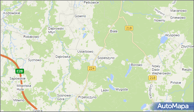 mapa Sopieszyno, Sopieszyno na mapie Targeo