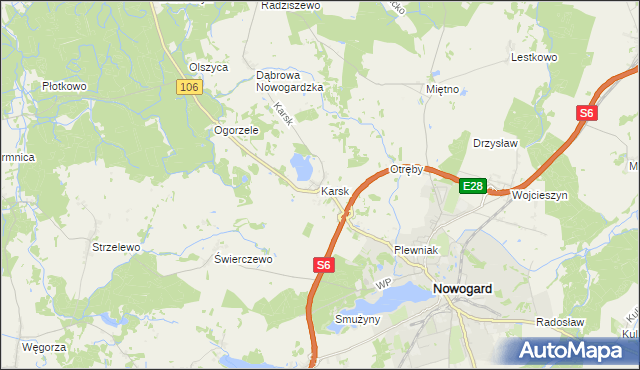 mapa Karsk gmina Nowogard, Karsk gmina Nowogard na mapie Targeo