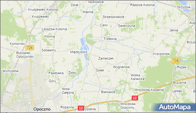 mapa Zameczek gmina Opoczno, Zameczek gmina Opoczno na mapie Targeo