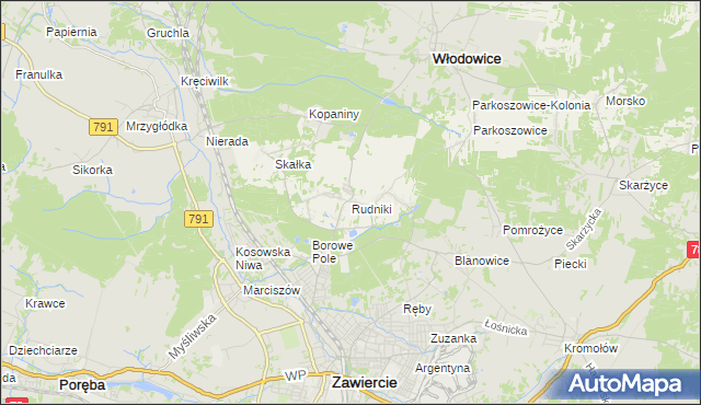 mapa Rudniki gmina Włodowice, Rudniki gmina Włodowice na mapie Targeo