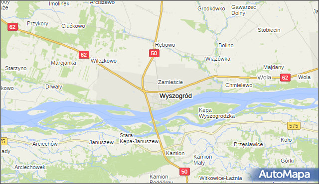 mapa Wyszogród powiat płocki, Wyszogród powiat płocki na mapie Targeo