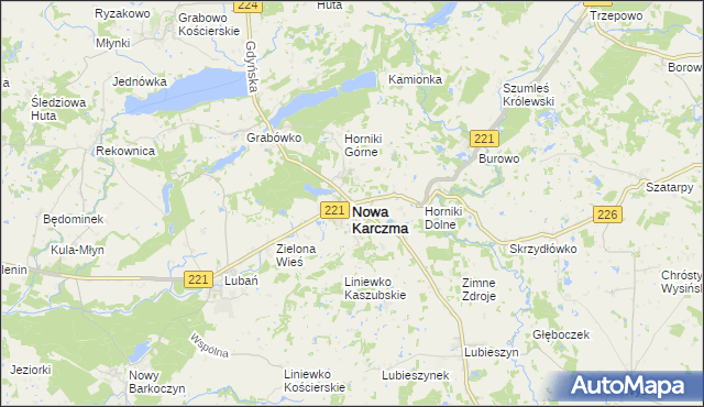 mapa Nowa Karczma powiat kościerski, Nowa Karczma powiat kościerski na mapie Targeo