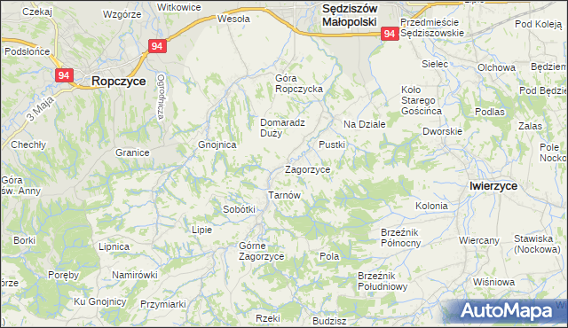 mapa Zagorzyce gmina Sędziszów Małopolski, Zagorzyce gmina Sędziszów Małopolski na mapie Targeo