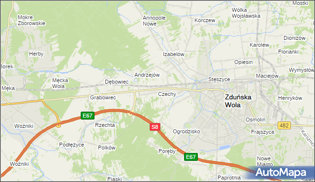mapa Czechy gmina Zduńska Wola, Czechy gmina Zduńska Wola na mapie Targeo