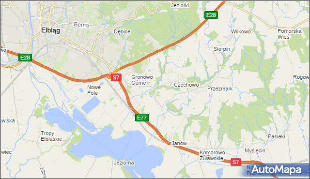 mapa Nowina gmina Elbląg, Nowina gmina Elbląg na mapie Targeo