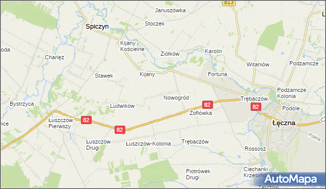 mapa Nowogród gmina Łęczna, Nowogród gmina Łęczna na mapie Targeo