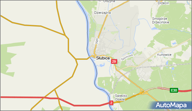 mapa Słubice, Słubice na mapie Targeo