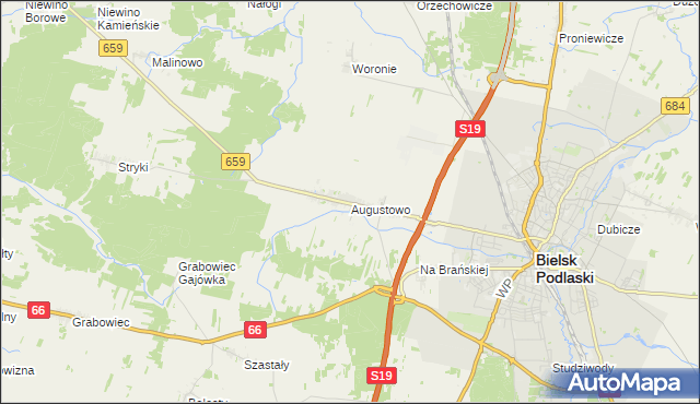 mapa Augustowo gmina Bielsk Podlaski, Augustowo gmina Bielsk Podlaski na mapie Targeo