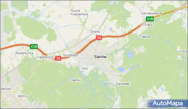 mapa Sianów, Sianów na mapie Targeo