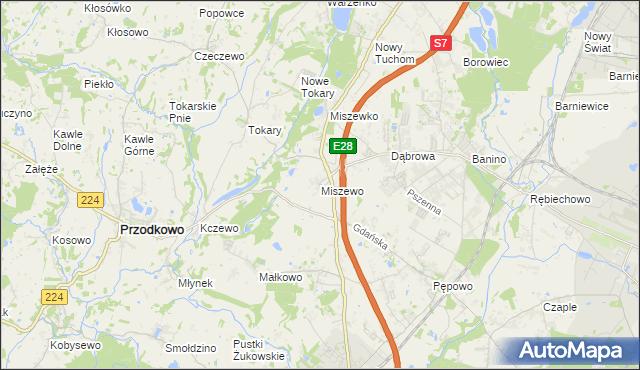 mapa Miszewo gmina Żukowo, Miszewo gmina Żukowo na mapie Targeo