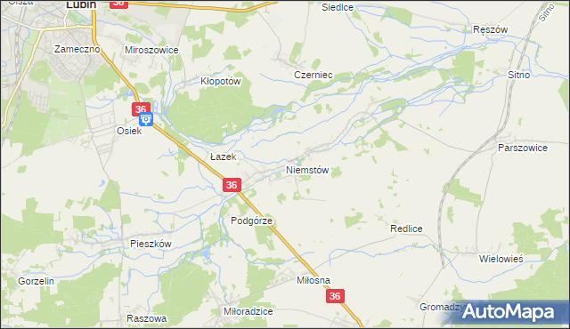 mapa Niemstów gmina Lubin, Niemstów gmina Lubin na mapie Targeo