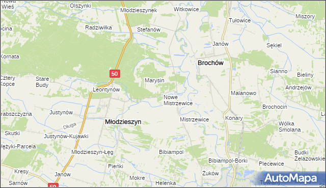 mapa Nowe Mistrzewice, Nowe Mistrzewice na mapie Targeo