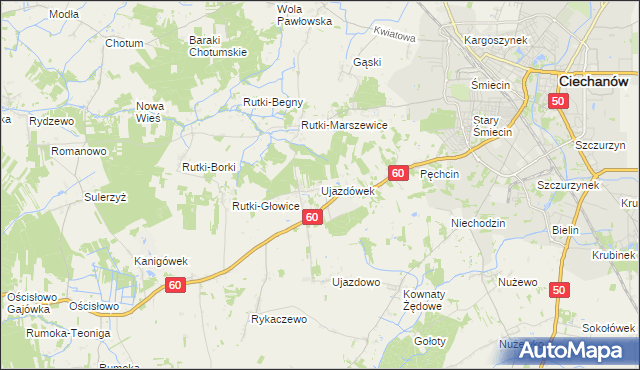 mapa Ujazdówek gmina Ciechanów, Ujazdówek gmina Ciechanów na mapie Targeo