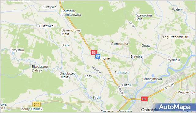 mapa Antonie gmina Olszewo-Borki, Antonie gmina Olszewo-Borki na mapie Targeo