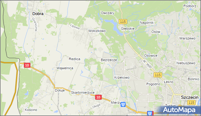 mapa Bezrzecze, Bezrzecze na mapie Targeo