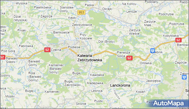 mapa Brody gmina Kalwaria Zebrzydowska, Brody gmina Kalwaria Zebrzydowska na mapie Targeo