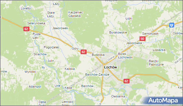 mapa Budziska gmina Łochów, Budziska gmina Łochów na mapie Targeo