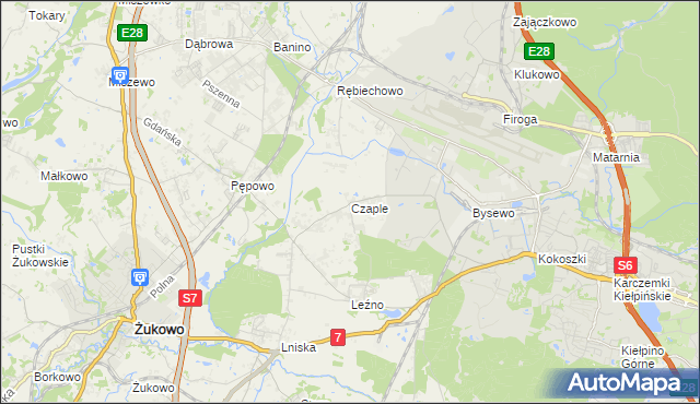 mapa Czaple gmina Żukowo, Czaple gmina Żukowo na mapie Targeo
