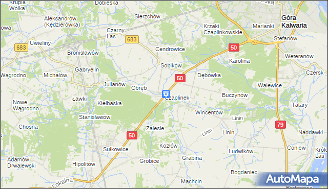mapa Czaplinek gmina Góra Kalwaria, Czaplinek gmina Góra Kalwaria na mapie Targeo