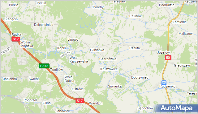 mapa Czarnówka gmina Wiązowna, Czarnówka gmina Wiązowna na mapie Targeo